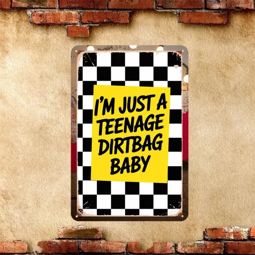 Vista 2 de Letrero de hojalata con la leyenda "I'm Just a Teenage Dirtbag", diseño retro de los años 90, decoración estética de la habitación para el hogar