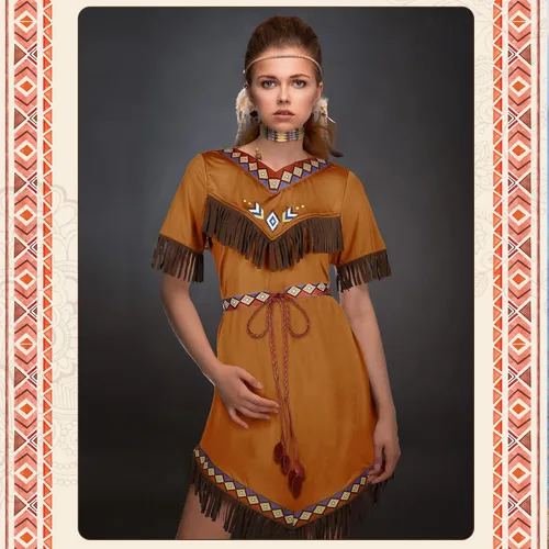Vista 5 de Disfraz nativo de Halloween para mujer, disfraz de doncella india, princesa nativa, disfraz de cosplay