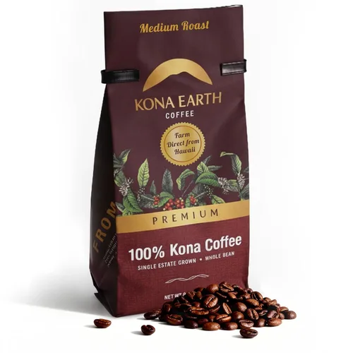 Vista 9 de KONA EARTH - 100% Café Kona, Tostado Medio Oscuro Clásico, Grano Entero (227 gramos) Café auténtico Kona hawaiano de la granja, tostado en lotes