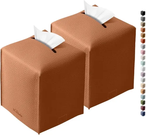 Vista 21 de Funda cuadrada para caja de pañuelos de piel sintética moderna para decoración creativa, paquete de 2, ideal para baños, oficina, coche, mesita