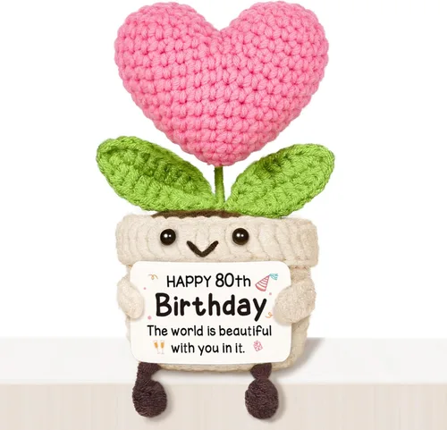 Vista 29 de Regalos de cumpleaños número 16 para niñas, flor de corazón rosa de ganchillo hecha a mano, regalos de dulces 16 para niñas, decoraciones