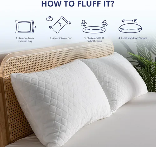 Vista 8 de EGOHOME Almohadas de espuma viscoelástica trituradas, almohadas de cama para dormir, almohada de tamaño mediano estándar/Queen para dormir boca