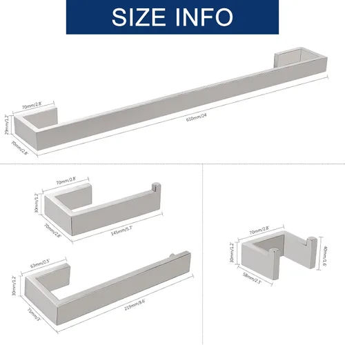 Vista 2 de NearMoon Juego de 4 accesorios de baño de acero inoxidable 304 - Toallero de 24 pulgadas + soporte para toallas de mano + soporte para papel