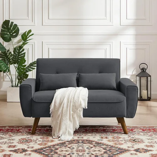 Vista 3 de Sofá Loveseat de 48", Sofá de Amor de 2 Plazas Moderno de Mediados de Siglo, Sofás Pequeños para Sala de Estar, Dormitorio, Apartamento, 2 Almohadas