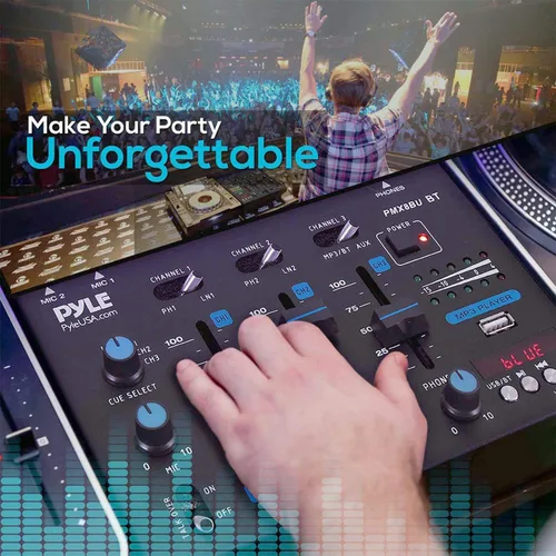 Vista 7 de Mezclador de audio inalámbrico Pyle DJ - Controlador DJ compatible con Bluetooth de 3 canales, mezclador de sonido, micrófono con función