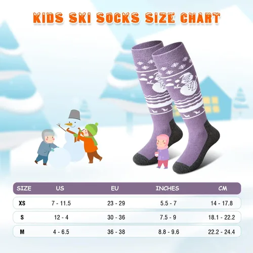Vista 4 de Kids Ski Socks (2 Pair3 Pair) Thermal Thick OTC Snow Socks for Boys Girls Toddler Skiing Snowboard Skating Winter Sports