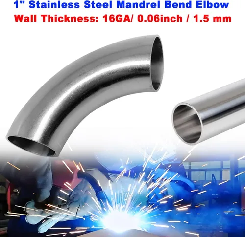 Vista 6 de 1 Inch 90 Degree Mandrel Bend Elbow SS304 Stainless Steel Bend Tube Exhaust Elbow Pipe for Car Modified Exhaust System 1" Piping Silver Tone (4PCS)