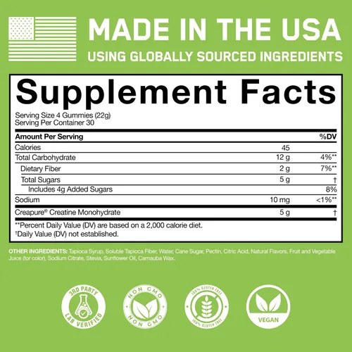 Vista 7 de SteelFit Creapure - Gomitas de monohidrato de creatina para hombres y mujeres, lima limón, suplementos nutricionales para entrenamiento de gimnasio