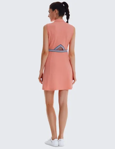 Vista 2 de BALEAF Vestido de tenis para mujer sin mangas con 4 bolsillos pantalones cortos interiores UPF 50 media cremallera vestido deportivo deportivo