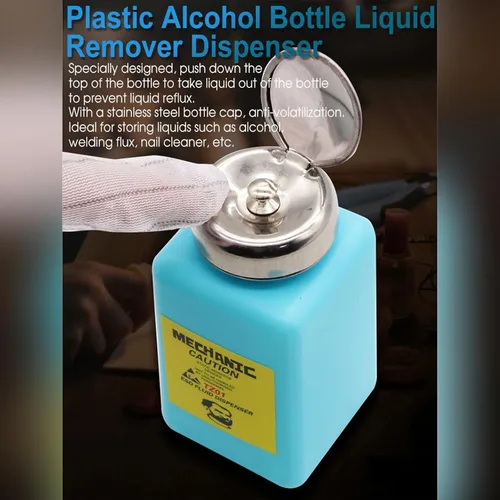 Vista 3 de Botella dispensadora de alcohol a presión con tapa de acero inoxidable de sellado, dispensadores de alcohol solvente de 6.8 onzas, contenedor