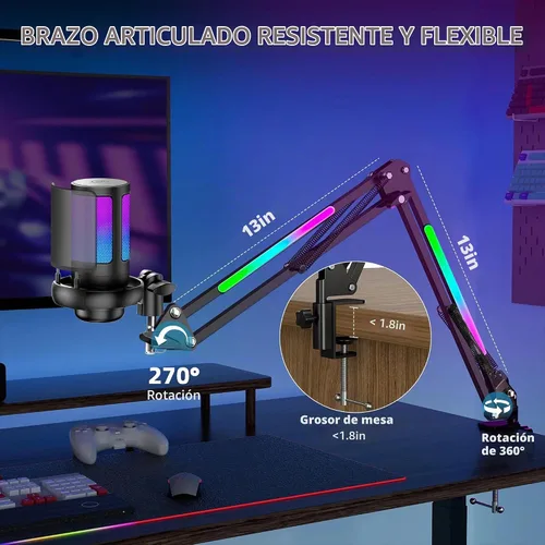 Vista 6 de KingSom Micrófono USB para juegos,Micrófono de condensador de cancelación