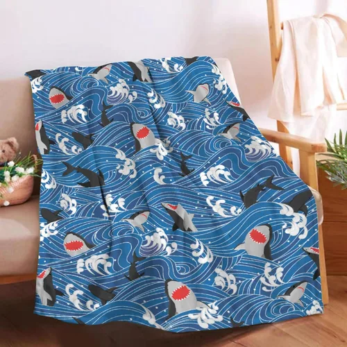 Vista 13 de Manta de tiburón de dibujos animados, regalos para niñas y niños, regalos para amantes de los tiburones, manta de tiburón, regalos para niños