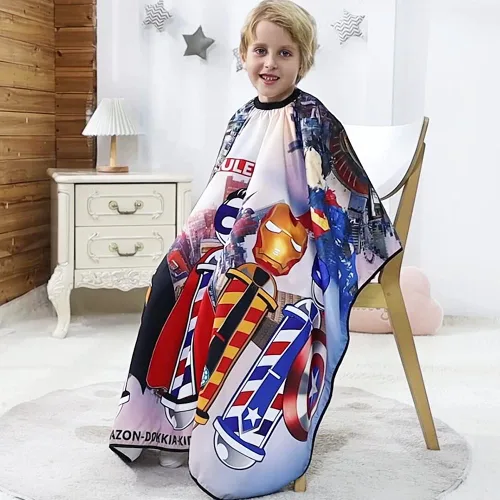 Vista 4 de DOKKIA KIDS Capa de peluquero para niños corte de pelo, niños, niños pequeños, niños y niñas, peluquería, estilo de salón, paño de tela, delantal