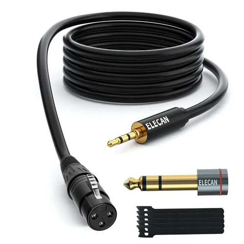 Vista 11 de Elecan Cable Auxiliar TRS Macho a XLR Macho de 3.5mm (1/8 Pulgada) de 4 Pies, Cable de Micrófono Estéreo Blindado Profesional Balanceado, Chapado