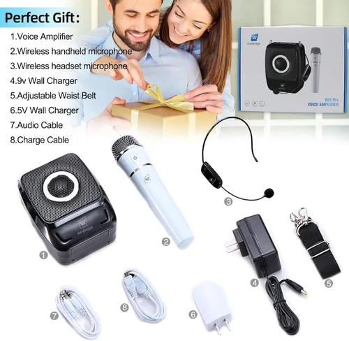 Vista 7 de Amplificador de voz con micrófonos profesionales duales, micrófono portátil inalámbrico de 25 W y sistema de altavoces, altavoz Bluetooth