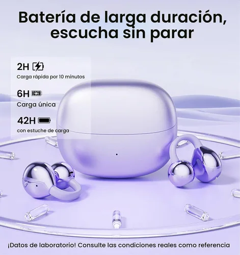 Vista 6 de Auriculares con clip, auriculares de oreja abierta inalámbricos Bluetooth 5.4, auriculares ligeros de oreja abierta con micrófono batería 59H Negro
