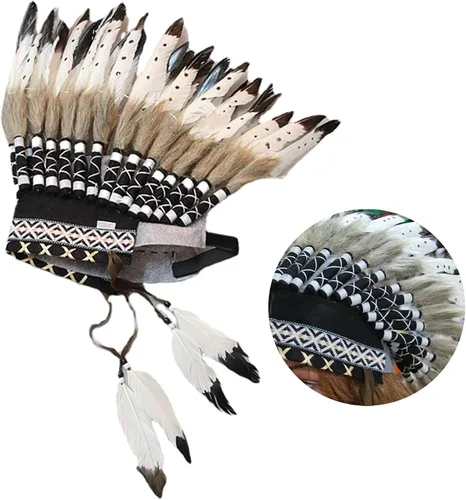 Vista 7 de Yiju Chief Indian Hat - Disfraz de tocado de plumas para disfraz de Halloween