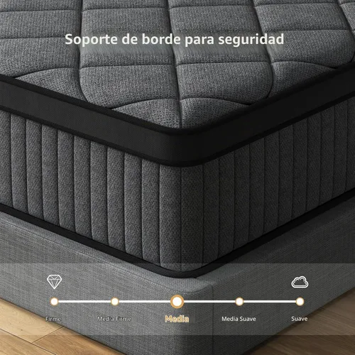 Vista 4 de Colchón negro Queen, colchón híbrido de 10 pulgadas, tamaño Queen, firmeza media con espuma viscoelástica y resortes en bolsillo, funda transpirable