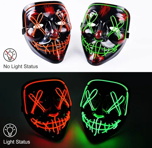 Vista 2 de AMUTOY 2 máscaras de Halloween con luz LED máscara de purga para niños adultos disfraz de Halloween cosplay truco o trato fiesta de máscaras