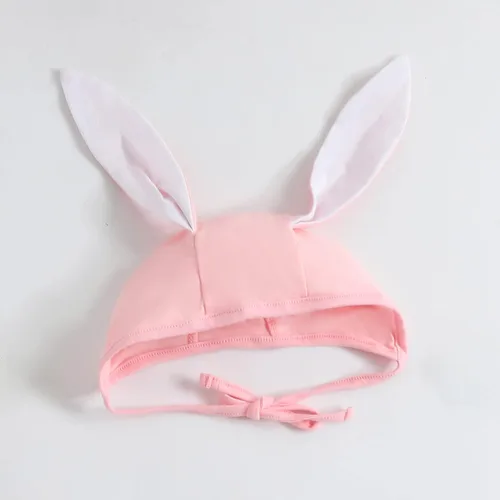 Vista 4 de Yoxindax Trajes de bebé recién nacido, traje de conejo, mameluco lindo con gorro para niñas (0-3 meses), Rosado