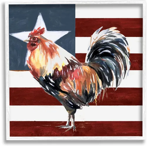 Vista 11 de Stupell Industries Bandera Americana Rooster de Estados Unidos, diseño de White Ladder Stupell Industries Gray, 12 x 12 Inches, Easy to Hang and