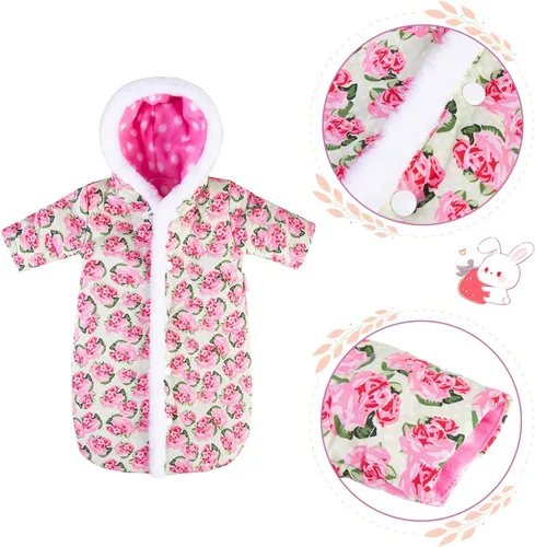Vista 4 de Rakki Dolli Mono de muñeca para dormir, hecho a mano, ropa de muñeca con capucha, mameluco rosa con capucha para invierno, accesorio para muñeca