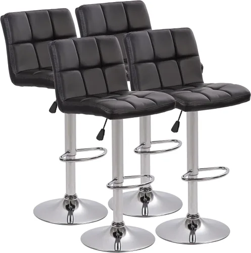 Vista 9 de BestOffice Taburetes de bar con respaldo Negro, Juego de 2 Piel sintética