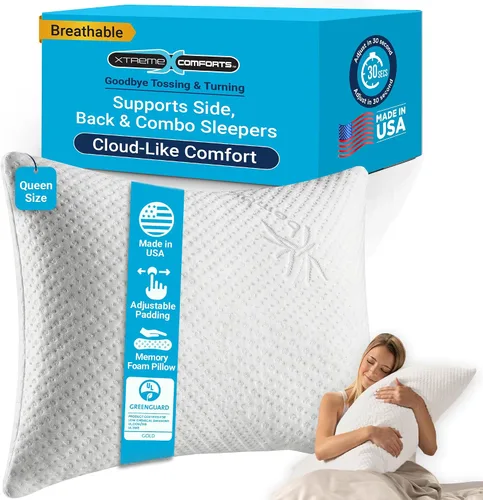 Vista 9 de Xtreme Comforts Almohadas de cama para dormir (paquete de 2) Almohadas ajustables de espuma viscoelástica triturada con funda de enfriamiento