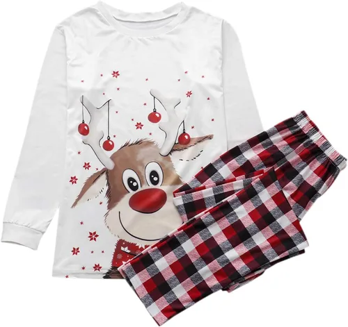 Vista 2 de Awoscut Pijamas de Navidad para la familia, conjuntos de pijamas de Navidad a juego para parejas, adultos y niños, pijamas de Navidad