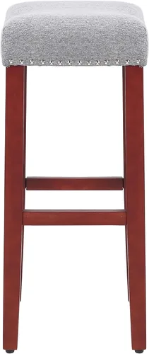 Vista 5 de WO Home Furniture Taburete de bar de 29 pulgadas, taburete tapizado sin espalda con patas de madera rojo cereza para cocina (gris)