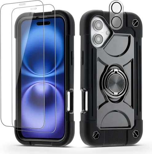 Vista 32 de Funda para iPhone Se3/iPhone Se2, iPhone 6/6S, iPhone 7/iPhone 8 de 4.7 pulgadas con soporte de anillo, con 2 protectores de pantalla resistentes