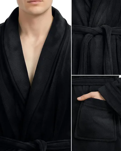 Vista 3 de NY Threads - Bata de baño de vellón para hombre, larga, con cuello estilo chal
