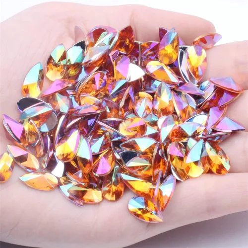 Vista 8 de 200 diamantes de imitación de gota de agua, diamantes de imitación de resina con parte trasera plana para manualidades, ropa, decoración de Verde AB