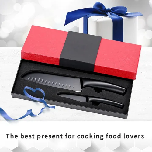 Vista 8 de SHI BA ZI ZUO Juego de cuchillos de cocina de 2 piezas, cuchillo Santoku y cuchillo de pelar, cuchillo de chef japonés con revestimiento de Ti