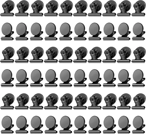 Vista 8 de VNDUEEY Paquete de 6 imanes para refrigerador, imanes para refrigerador, clips magnéticos negros, imanes para pizarra blanca, clips magnéticos