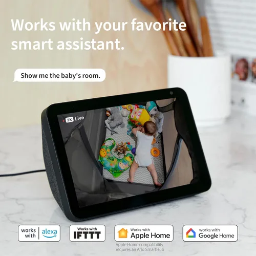 Vista 6 de Cámara de seguridad Arlo Essential 2K Solo para interiores 2ª generación Monitor para bebés y cámara para mascotas Escudo de privacidad