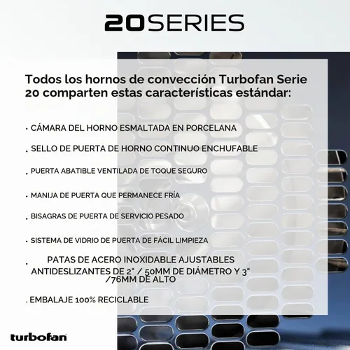 Vista 6 de Moffat Turbofan E22M3 - Horno de convección eléctrico de tamaño medio con soporte, doble pila, control manual