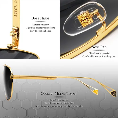 Vista 4 de ATTCL Gafas de sol polarizadas de conducción de moda para hombre, marco de metal con protección