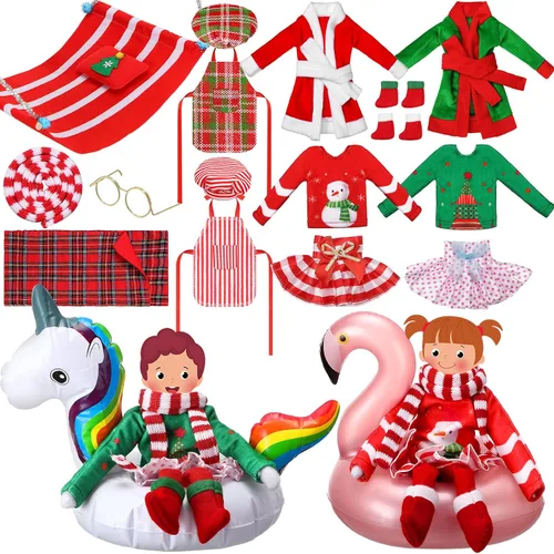 Vista 7 de Cutecrop Juego de 20 accesorios de muñeca de Navidad que incluye ropa de Navidad, bata de baño, bufanda, faldas, delantal, sombrero de chef