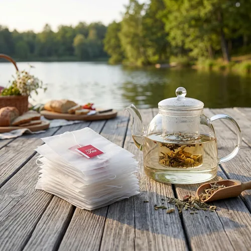 Vista 2 de Bolsas de filtro de té con cordón 100 unidades, infusor de malla vacía para té suelto