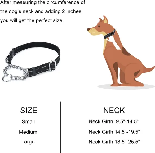 Vista 6 de Collar Martingala para perros con cadena de acero inoxidable (S, negro) Ajustable, a prueba de escapes, costuras reflectantes para paseos