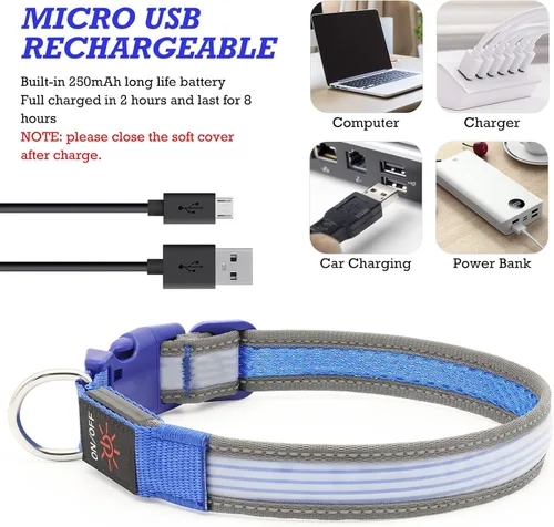 Vista 4 de Collar de perro LED, collar con luz para perro, para caminar por la noche Azul-2