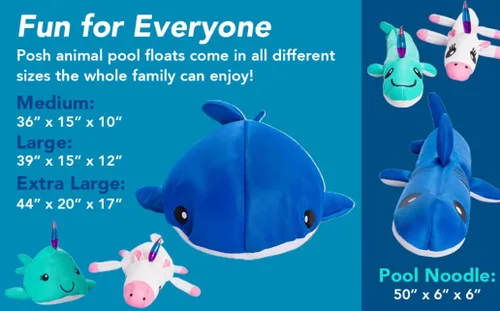 Vista 2 de Posh Creations Narwhal - Fideos y flotadores de piscina con EPS para niños, diversión no inflable para saltar, descansar y montar en la piscina