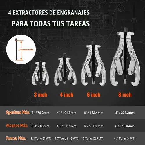 Vista 6 de VEVOR Juego de Extractor de Engranajes, Kit de Extractor de 3 Pulgadas, 4 Pulgadas, 6 Pulgadas, 8 Pulgadas, Herramienta de Extracción de Polea