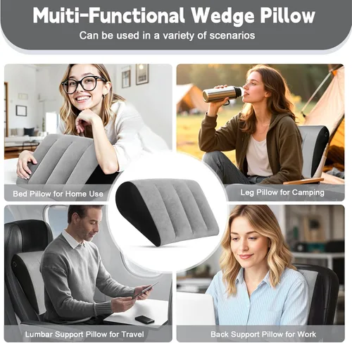 Vista 2 de Almohada inflable de cuña para dormir, almohada inflable de cuña con juego de máscara de ojos de seda para viajes, elevación de piernas, soporte