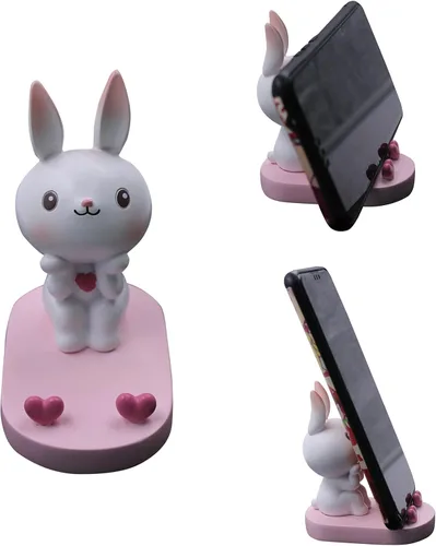 Vista 13 de Lindo conejo teléfono móvil soporte animal Smartphone escritorio soporte para todos los teléfonos móviles Bunny teléfono soporte escritorio ornamento