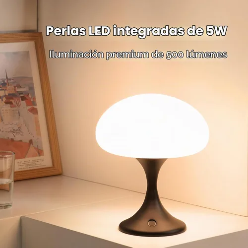 Vista 2 de MAGCHARM Lámpara de mesa recargable LED de 5 W con pantalla de cristal, pequeña luz táctil retro regulable con 3 temperaturas de color, luz estética