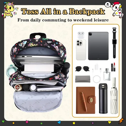 Vista 5 de Tokidoki Mochila con llavero Unicorno linda mochila de viaje para laptop para mujer, bolsa casual, mochila ligera, mochila de día