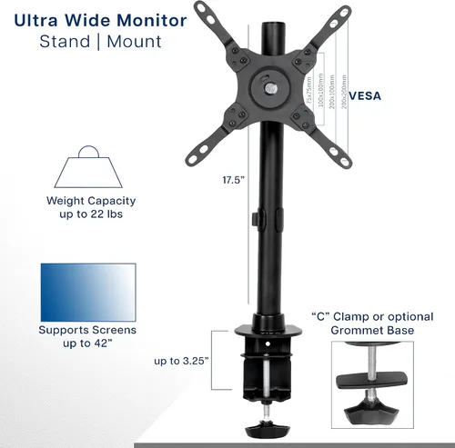 Vista 3 de VIVO Soporte de escritorio para TV y monitor de pantalla ultra ancha, altura ajustable y soporte de inclinación para pantallas de hasta 42 pulgadas