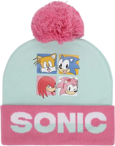 Vista 2 de Sonic The Hedgehog - Conjunto de gorro y guantes con puños para jóvenes color rosa y blanco, Multi colorido